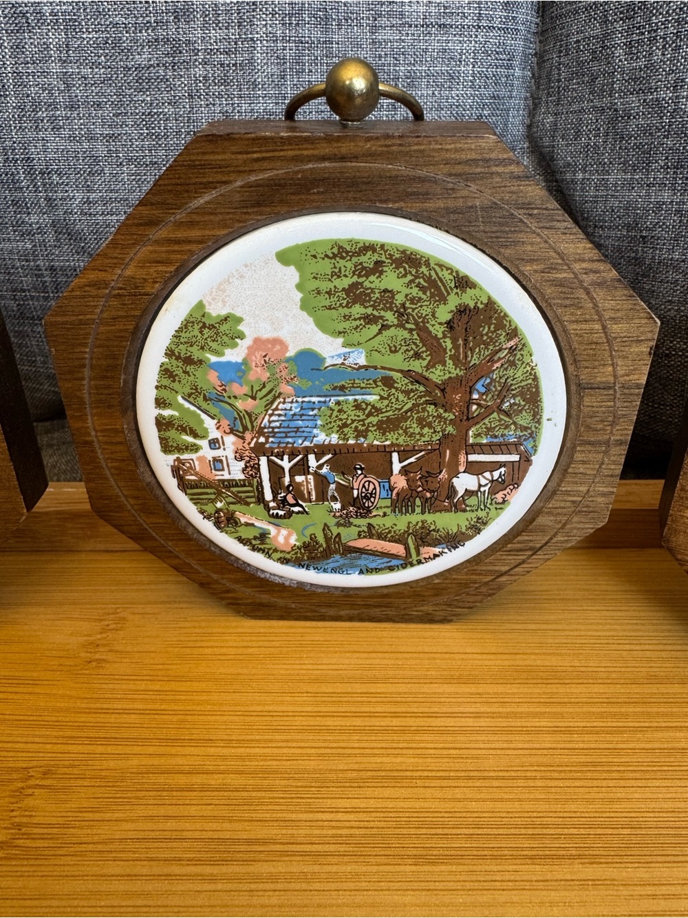 Set of 4 Vintage Currier & Ives Four Seasons Wood Framed Ceramic Wall Decor - Picture 6 of 9
